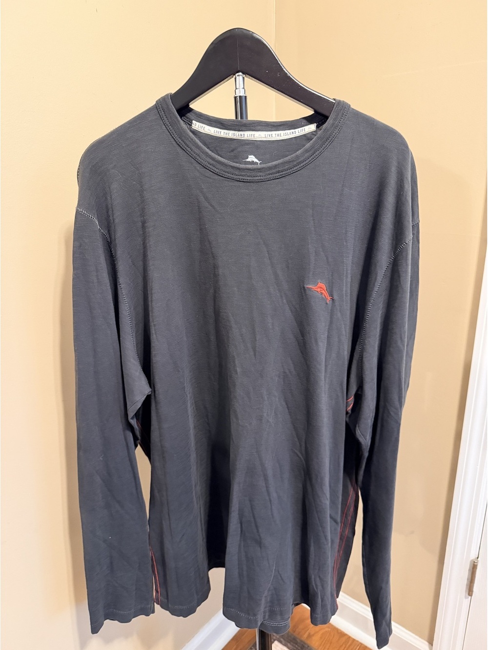 Tommy Bahama Men Gray Pima Cotton Long Sleeve Tee Size L